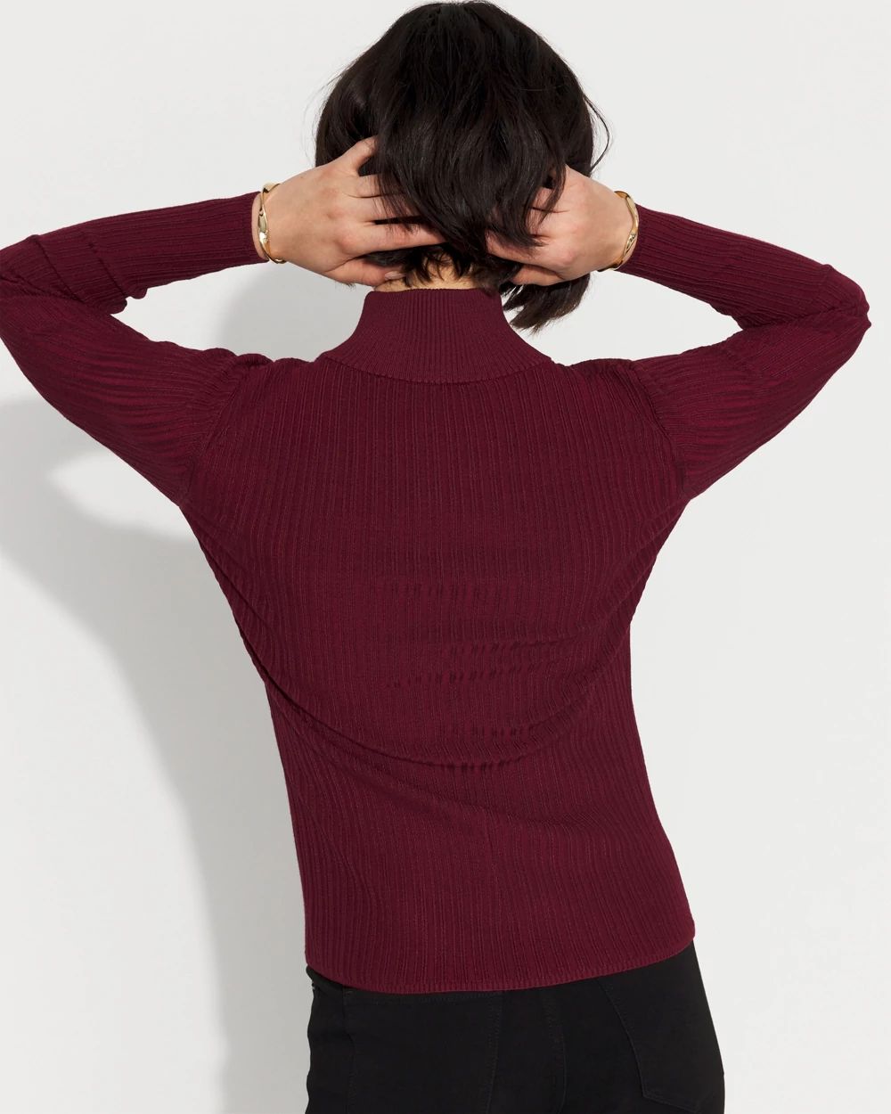 Rib Knit Half-Zip Mock Neck Sweater | White House Black Market